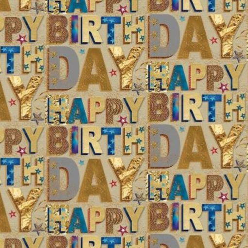 Picture of GIFT WRAPPING GOLD AND BLUE HAPPY BIRTHDAY 50X70CM